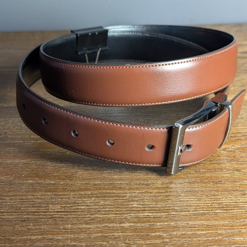 Perry Ellis Reversible Black and Brown Bonded Leather Belt